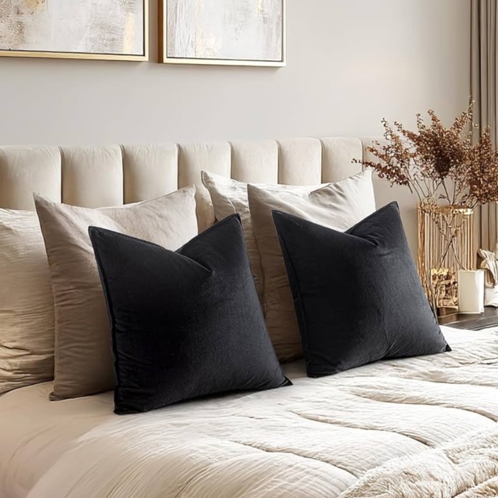 🆕 Jet Black VELVET Euro Accent Pillow Covers Luxury High End Hotel Vibes Moody